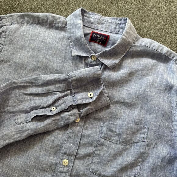 Untuckit Shirt Mens Large Blue Linen Slim Fit Wrinkle Resistant Vin Santo Beach - Picture 1 of 7